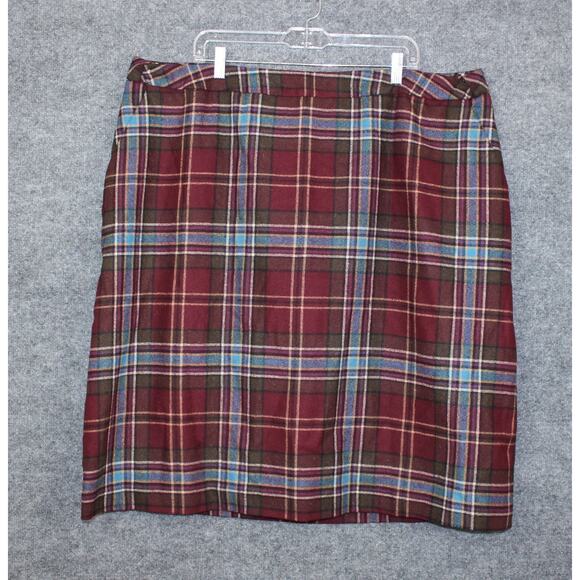 Land's End 100% Wool Skirt Women's 20 Burgandy, Blue, Purple, & Black Plaid Box - Picture 1 of 13